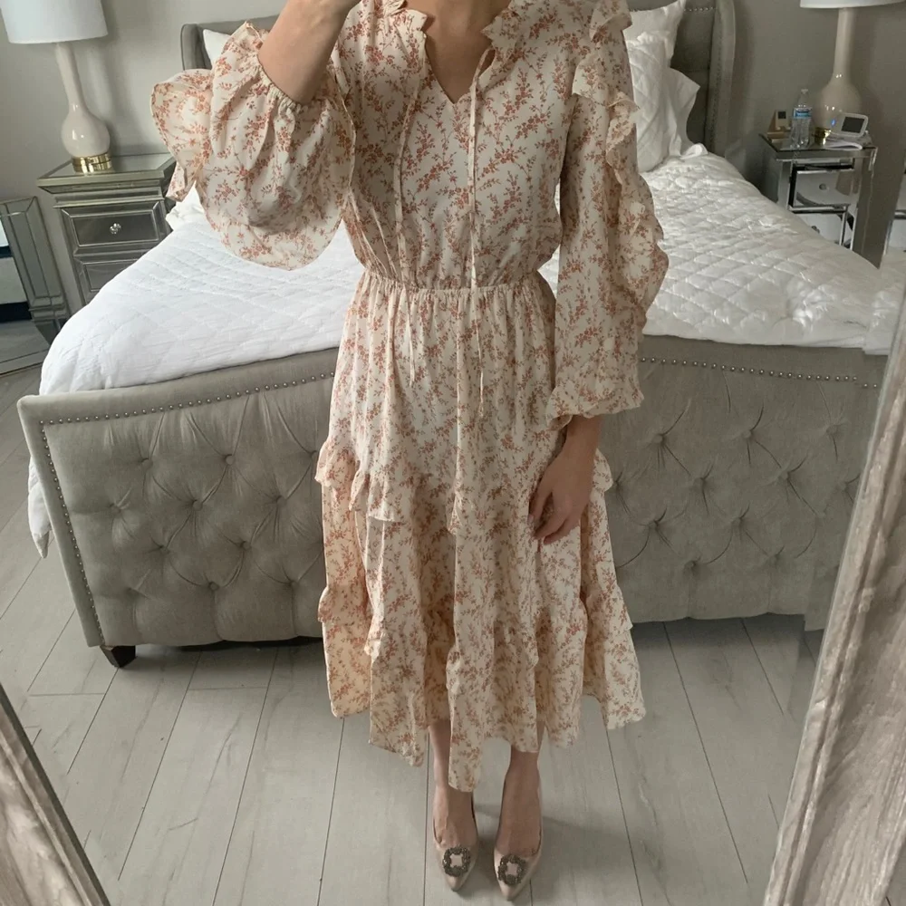 Shop Red Dress Aura Floral Ruffle Midi Dress - Picture 13 of 13